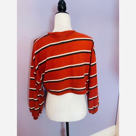 Publik orange striped cropped waffle Henley top - Picture 2 of 4